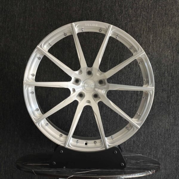 Tesla Model 3 wheels – Riveted Brushed Silver 10-Spoke, front view