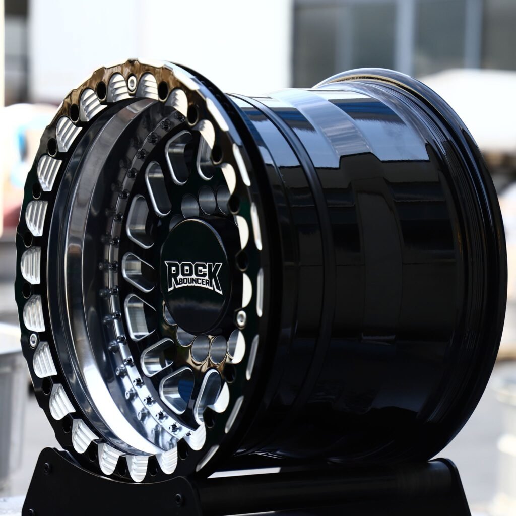 8x170 wheels – Gloss Black / Mirror Milled Mesh Beadlock 3-Piece (Rock Bouncer-Style), side view