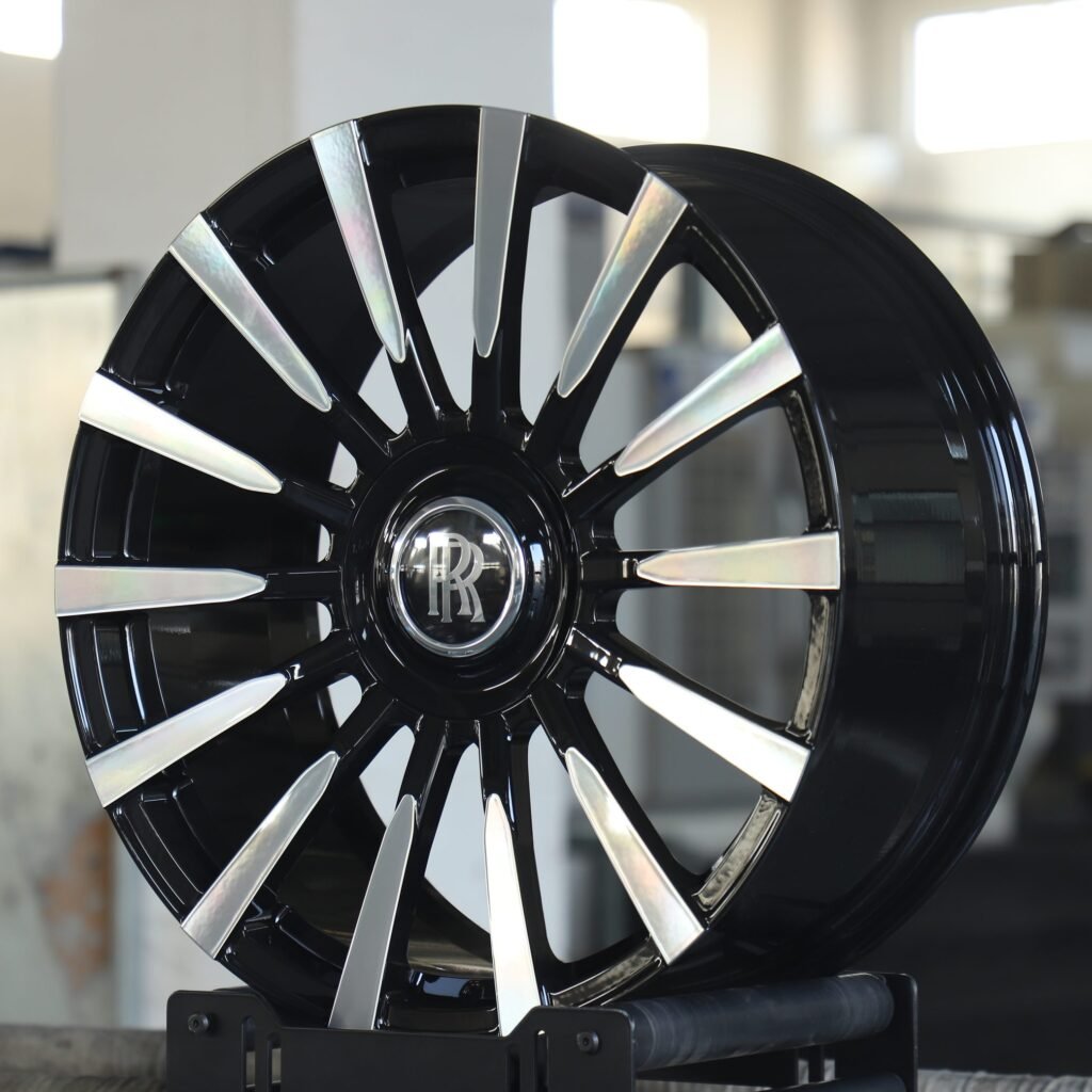 5x112 wheels – Gloss Black Multi-Spoke Machined Face, side view
