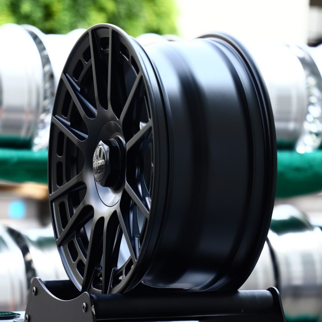 Audi RS3 wheels – Rotiform Gloss Black 12-Spoke Decorative Detail, angled view
