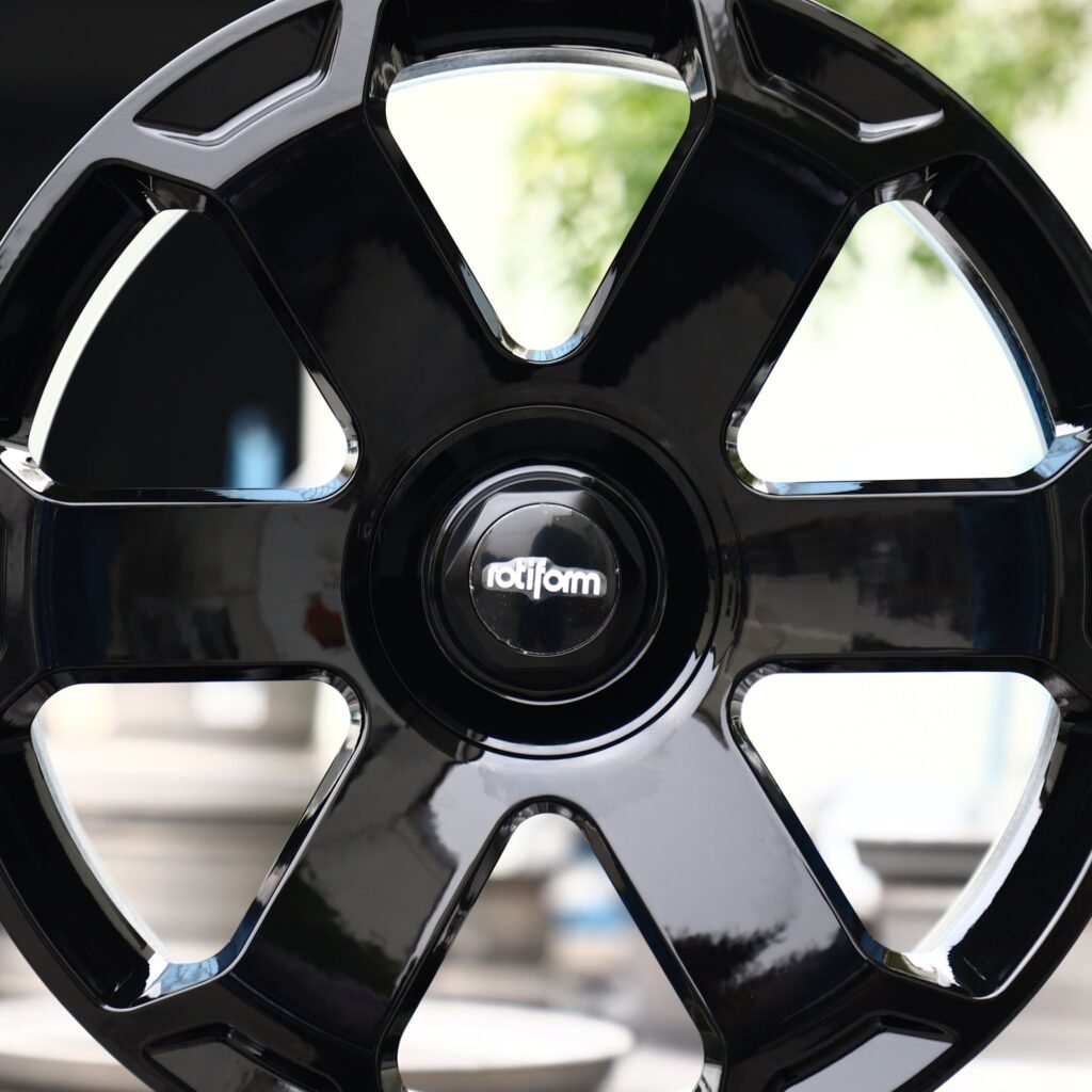 Toyota GR Supra wheels – Gloss Black 6-Spoke (Rotiform SIX-Style), lip and barrel detail