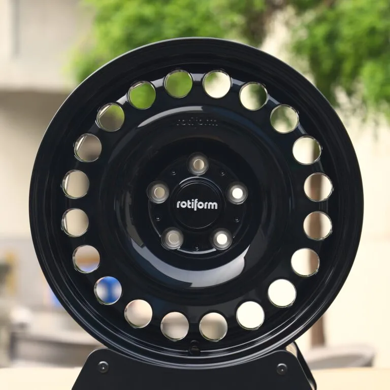 Rotiform Gloss Black Round-Hole Disc Forged Wheels – Volkswagen Golf GTI / Audi RS3, front view