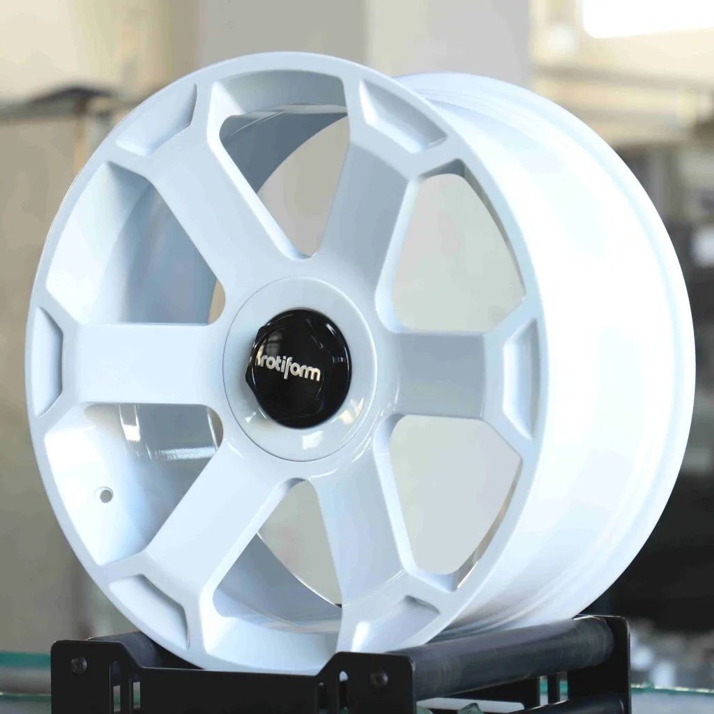 5x112 wheels – Gloss White 6-Spoke (Rotiform SIX-Style), side view