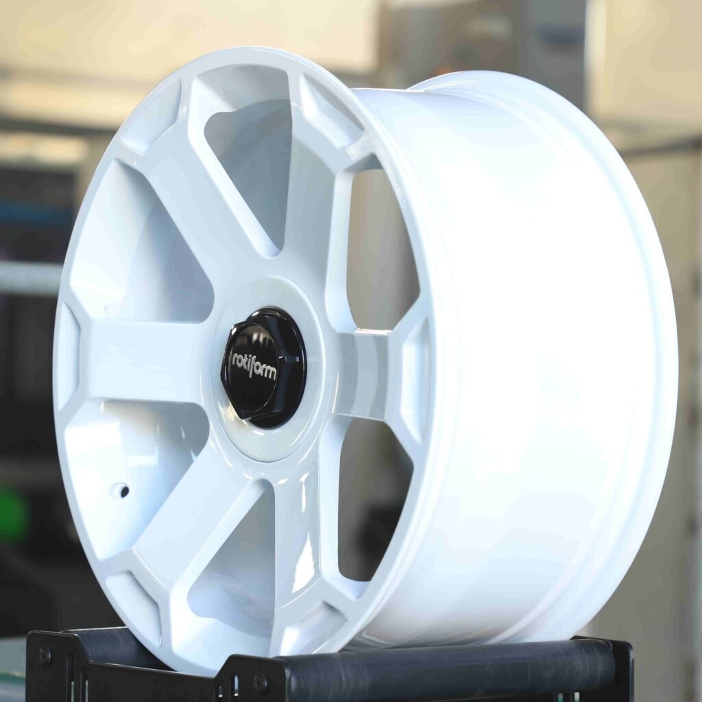 Toyota GR Supra wheels – Gloss White 6-Spoke (Rotiform SIX-Style), lip and barrel detail