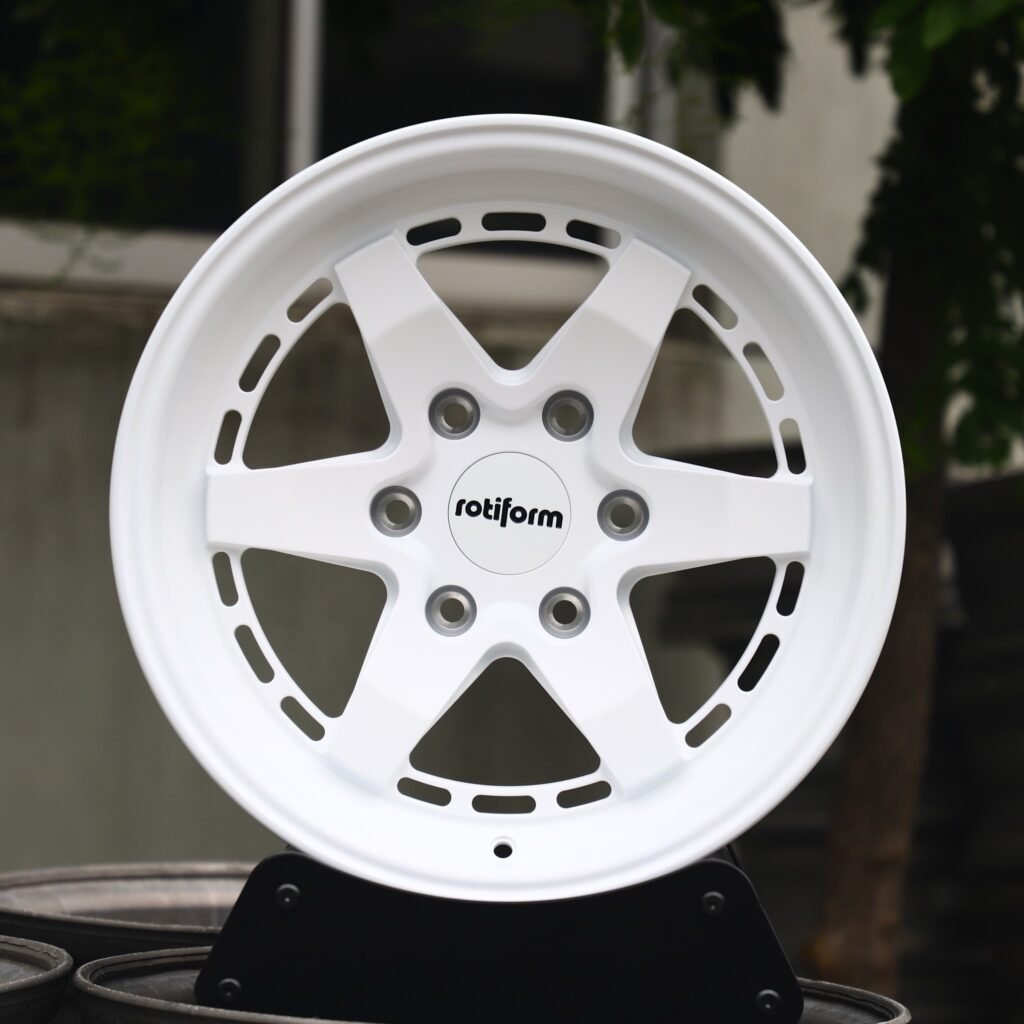 Toyota Tacoma wheels – Gloss White Deep Lip (Rotiform SIX-Style), front view