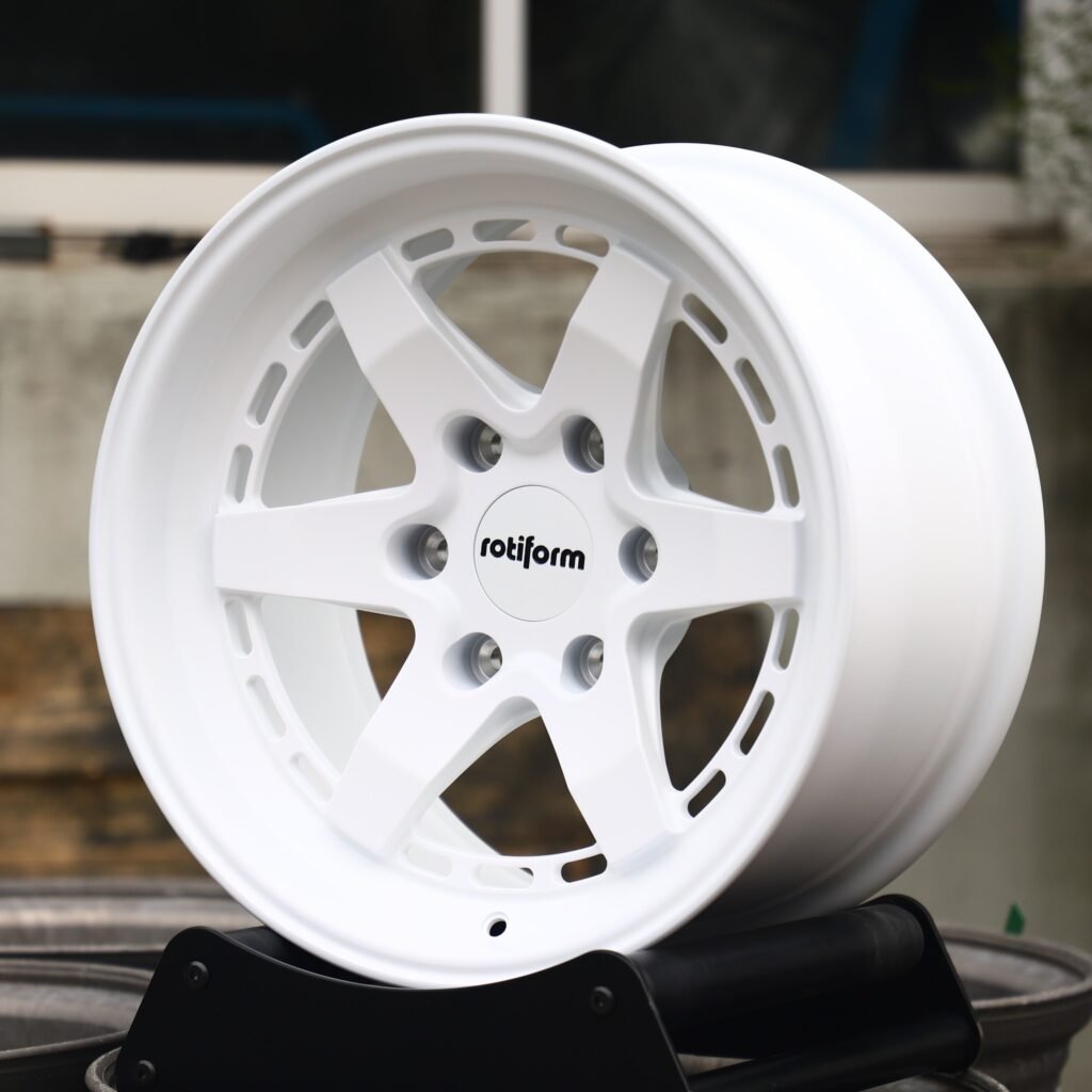 Toyota 4Runner wheels – Gloss White Deep Lip (Rotiform SIX-Style), angled view