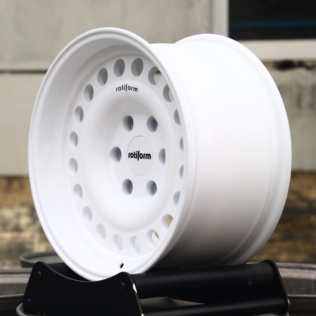 6x139.7 wheels – Rotiform Gloss White Full-Face Deep Lip, side view