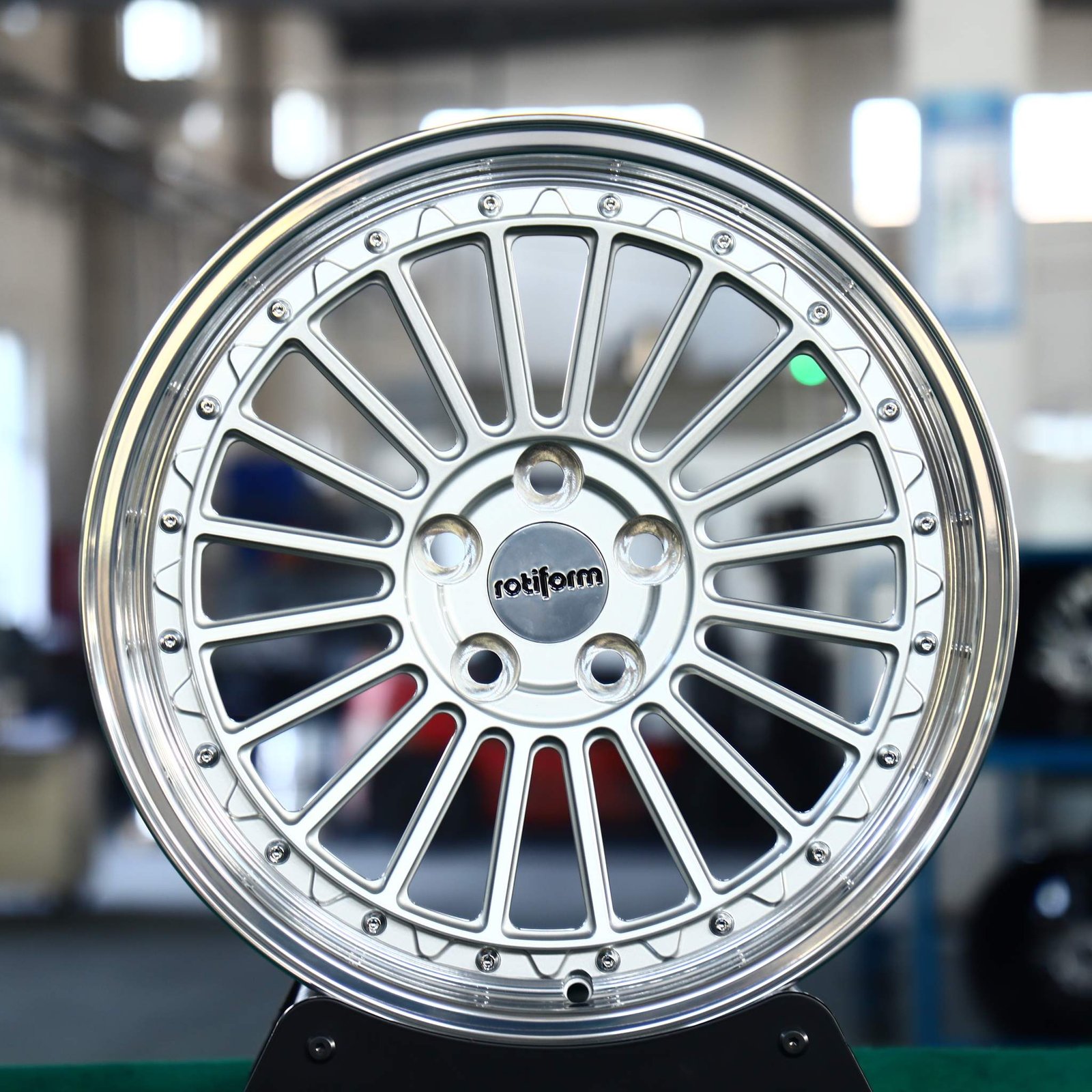 Volkswagen Golf GTI wheels – Rotiform Matte Silver Deep Lip Riveted, front view