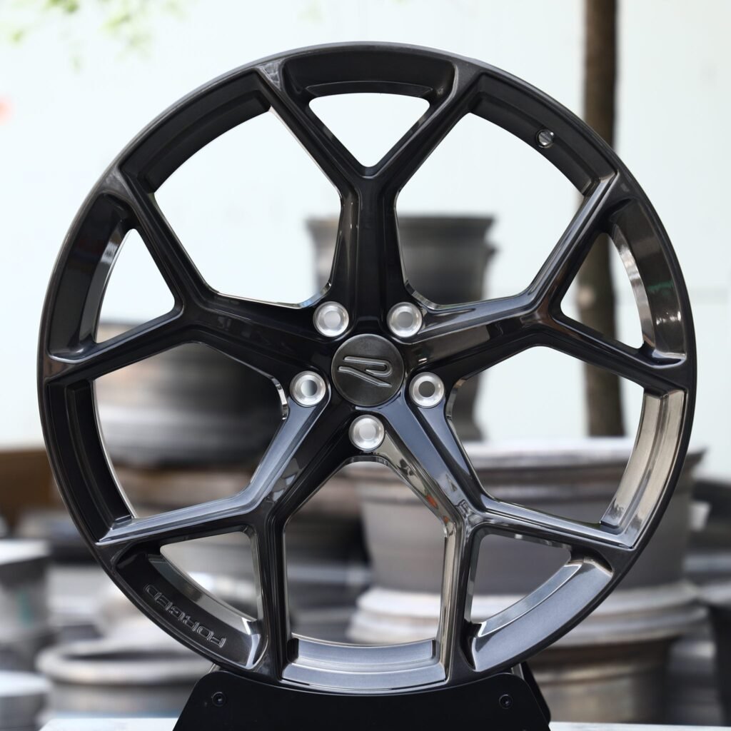 Porsche 911 wheels – Gloss Black 5-Spoke (Rotiform-Style), front view