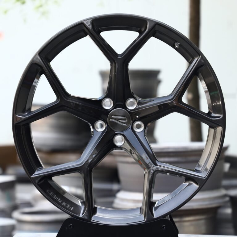 Porsche 911 wheels – Gloss Black 5-Spoke (Rotiform-Style), front view