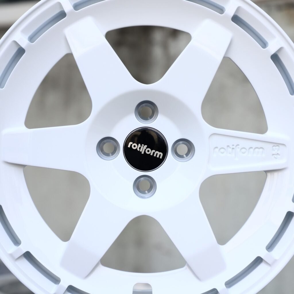 Mini Cooper wheels – Gloss White 6-Spoke (Rotiform-Style), angled view