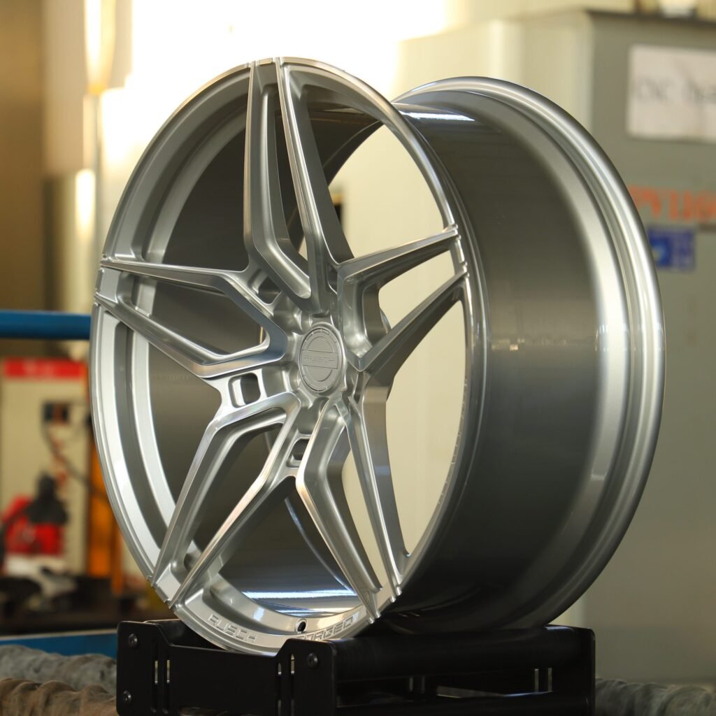 5x112 wheels – Rueich Bright Silver 5 Y-Spoke (Porsche OEM-Style), side view