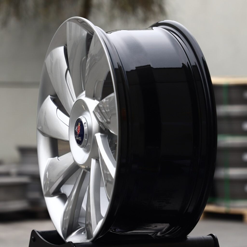5x110 wheels – Hyper Silver Turbine 10-Spoke (Saab OEM-Style), side view
