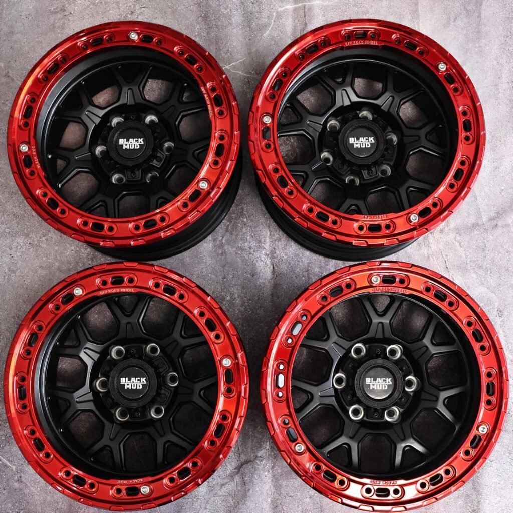 Toyota 4Runner wheels – Satin Black / Candy Red Custom, front view