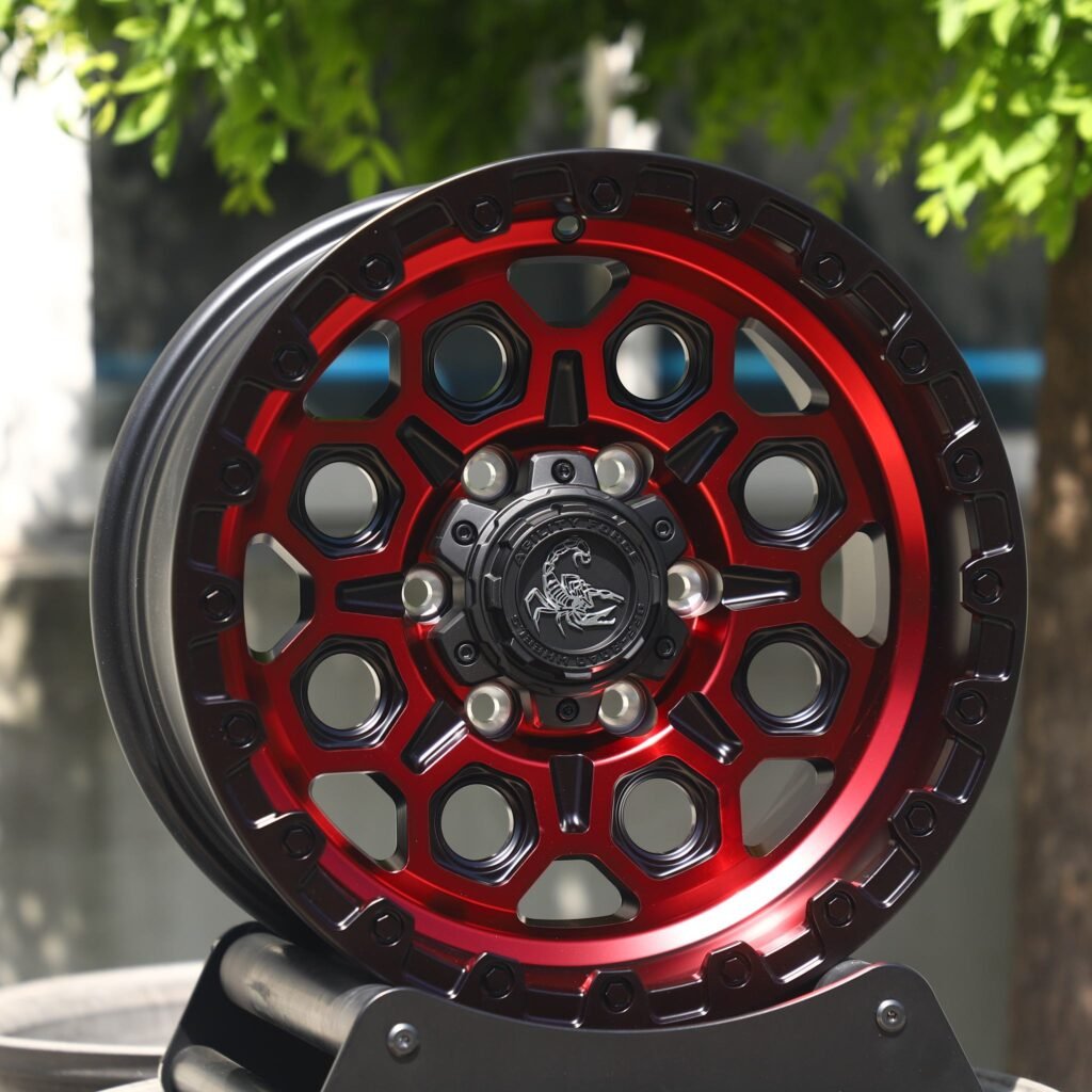 Chevrolet Silverado wheels – Scorpion Matte Black Exposed Bolt Detail, angled view
