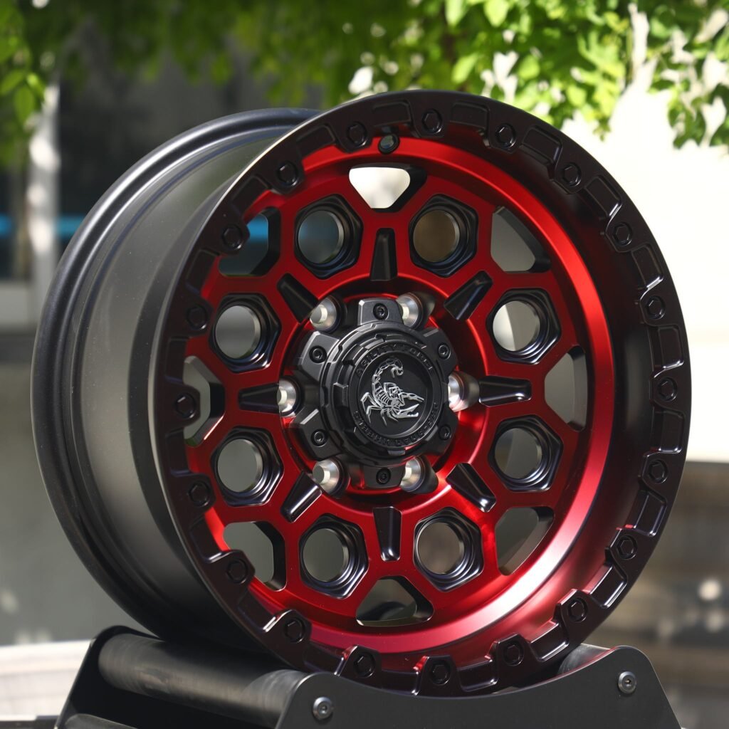 6x135 wheels – Scorpion Matte Black Exposed Bolt Detail, side view