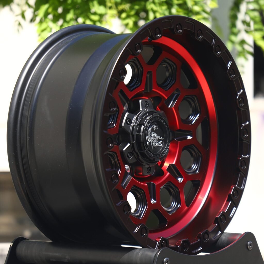 Toyota Tacoma wheels – Scorpion Matte Black Exposed Bolt Detail, lip and barrel detail