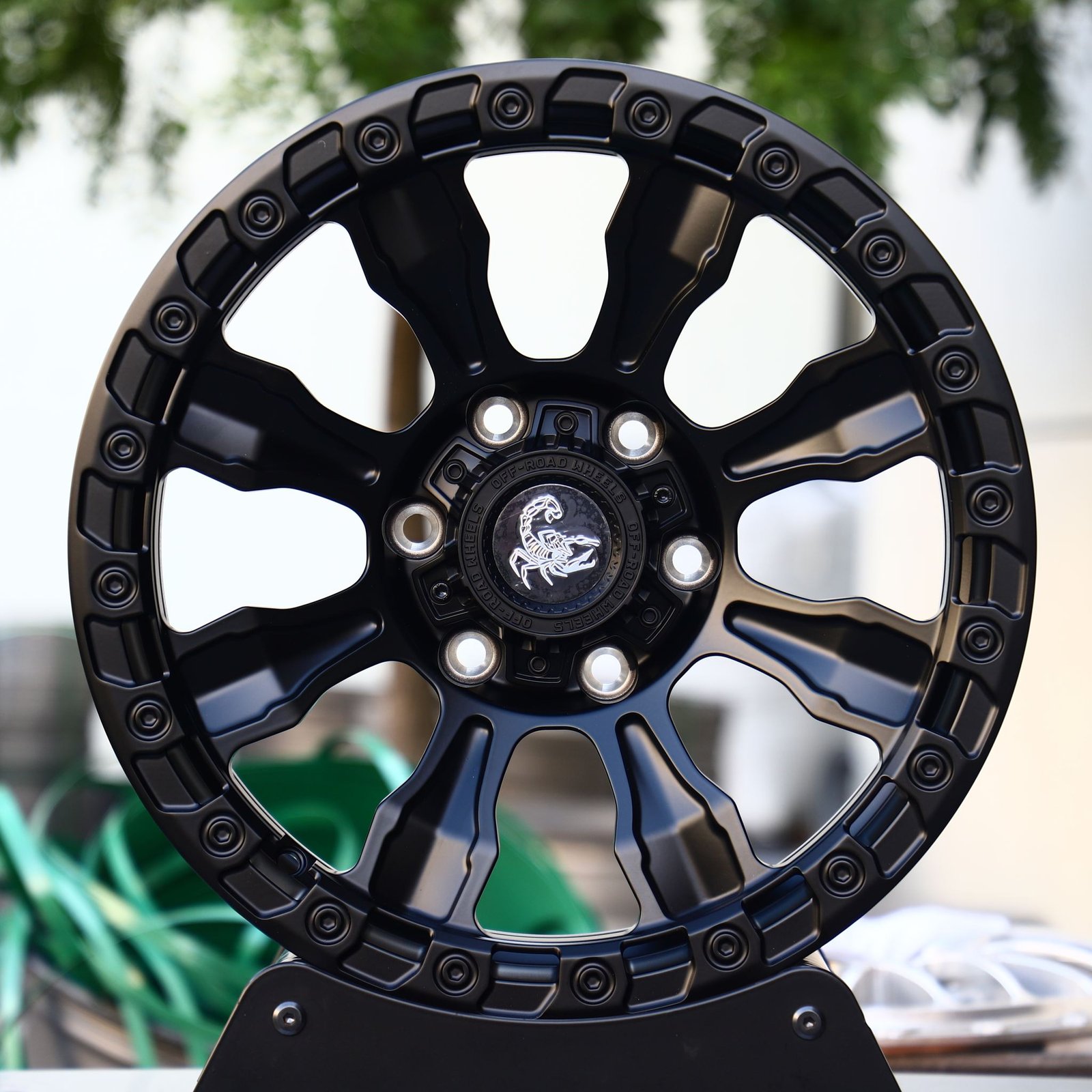 Ford F-150 wheels – Scorpion Matte Black Exposed Bolt Detail, front view