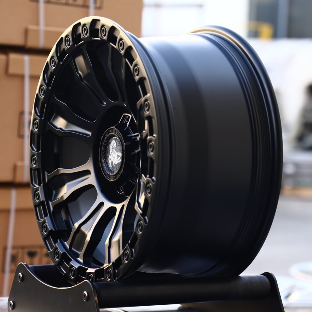 6x135 wheels – Scorpion Matte Black Exposed Bolt Detail, side view