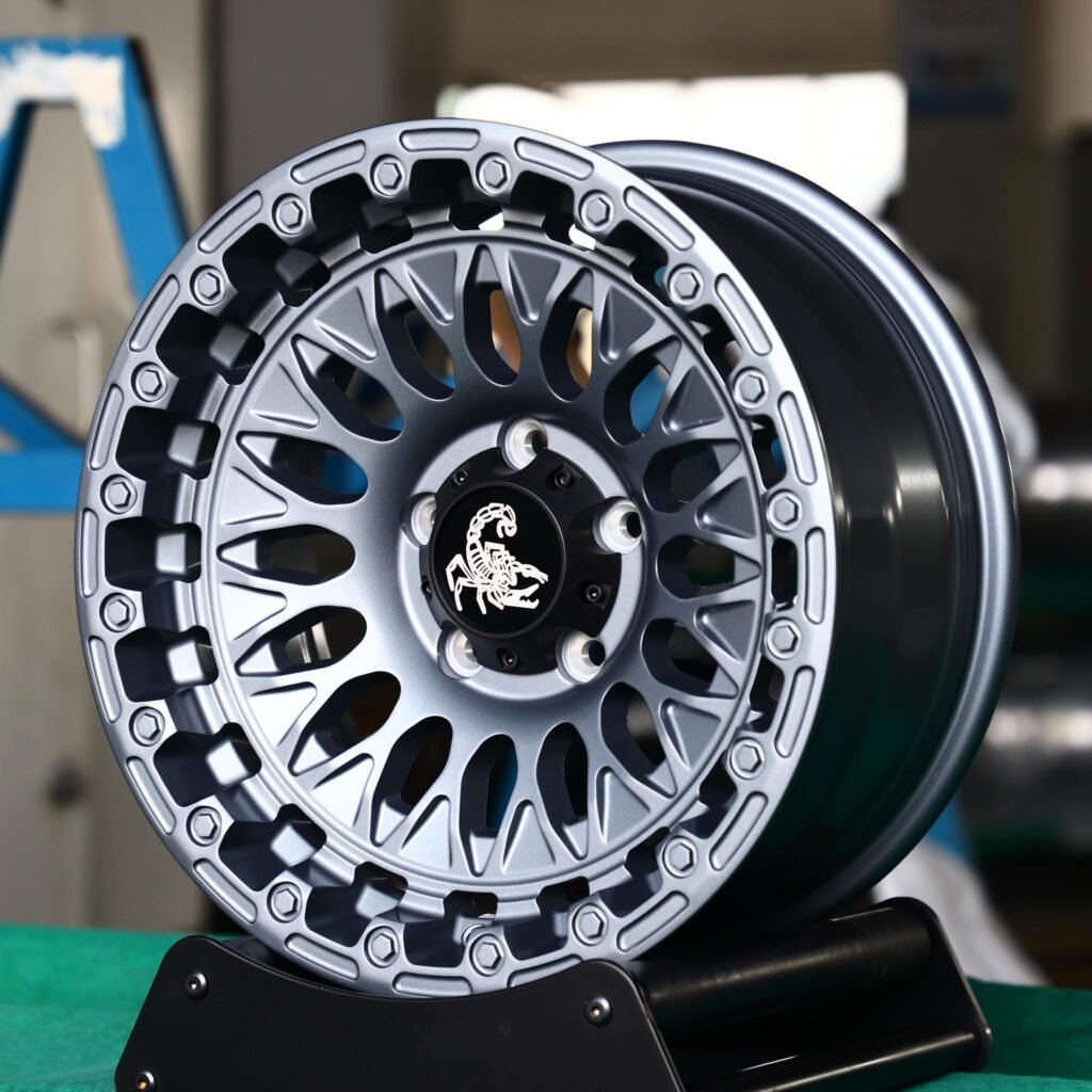 Toyota Land Cruiser wheels – Scorpion Metallic Gray Exposed Bolt Detail, angled view