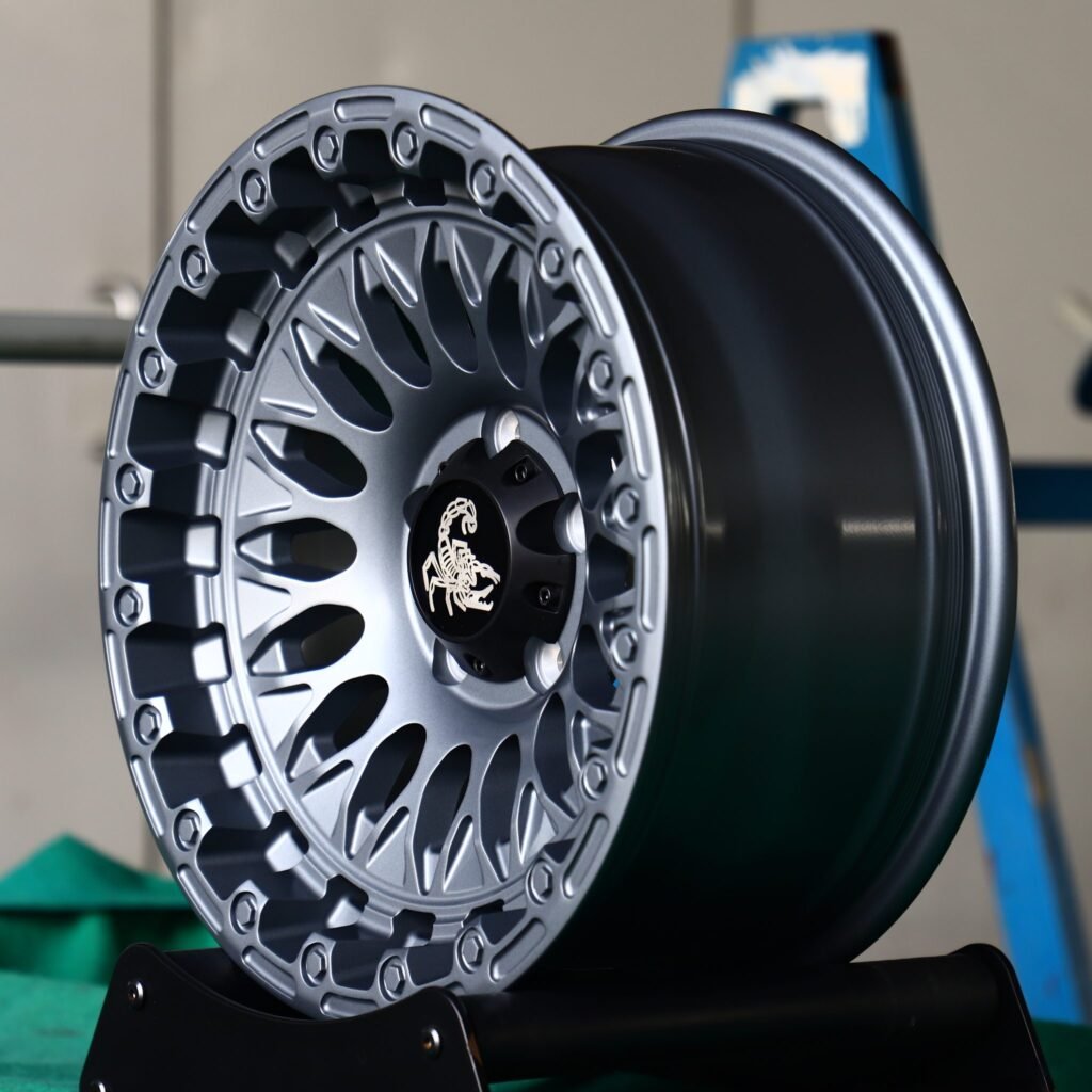 5x127 wheels – Scorpion Metallic Gray Exposed Bolt Detail, side view