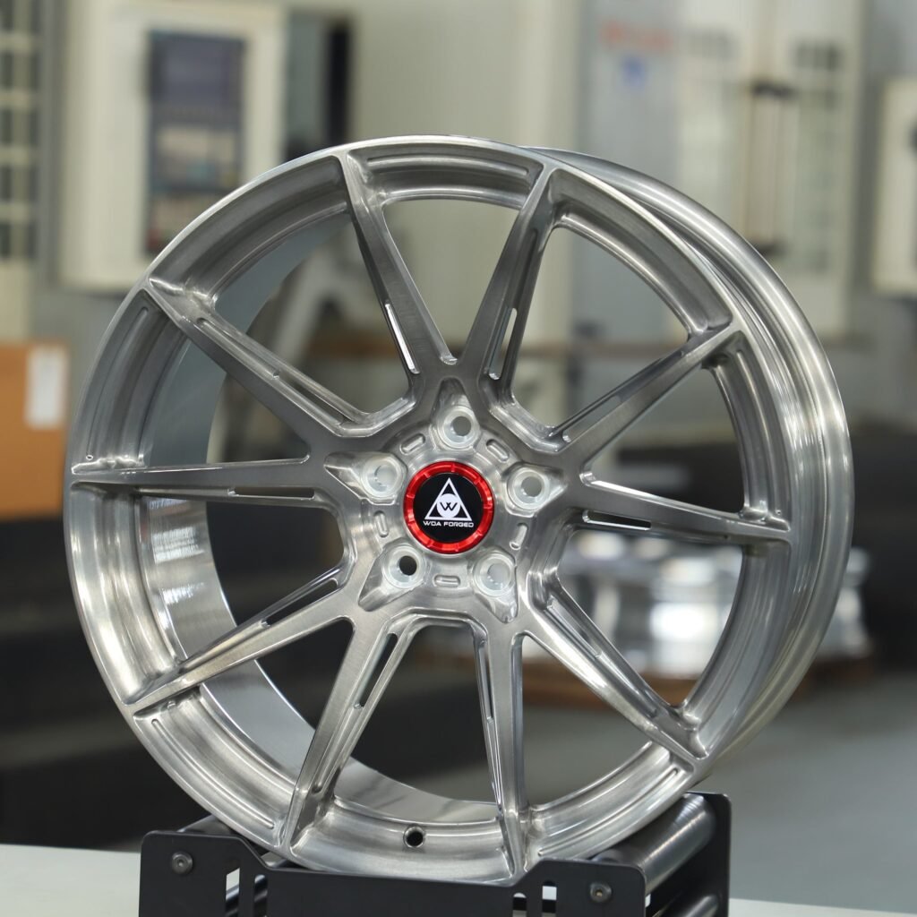 Ford Mustang wheels – Side-Milled Transparent Gray 5 Y-Spoke, angled view