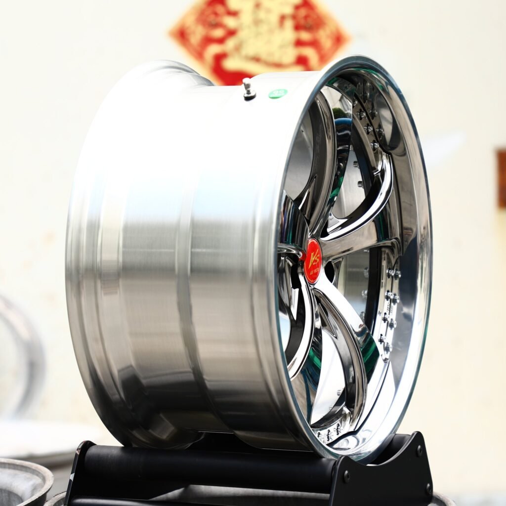 5x112 wheels – Silver / Chrome 2-Piece 5-Spoke (Work-Style), side view