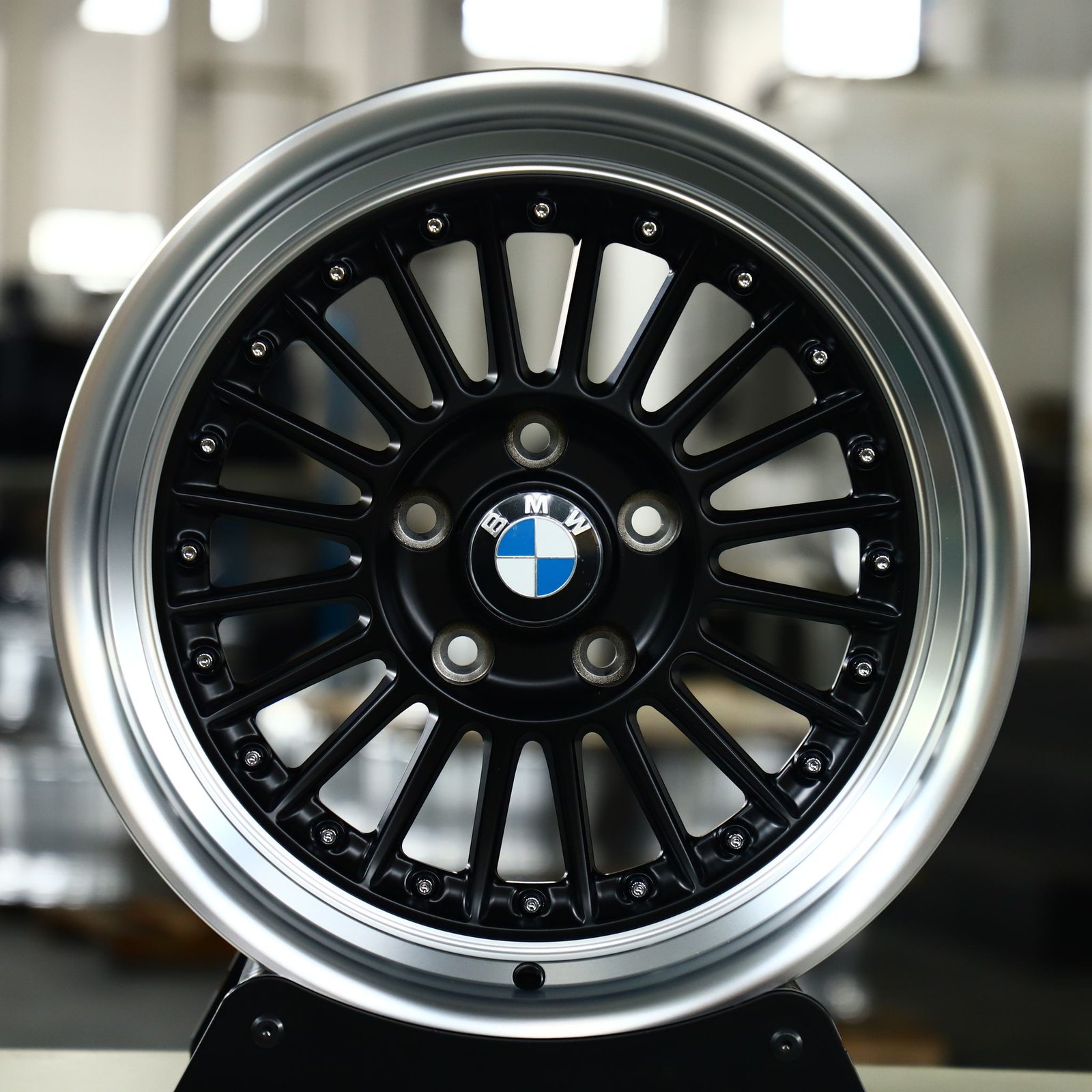 BMW M3 wheels – Silver / Gloss Black 2-Piece Deep Lip, front view