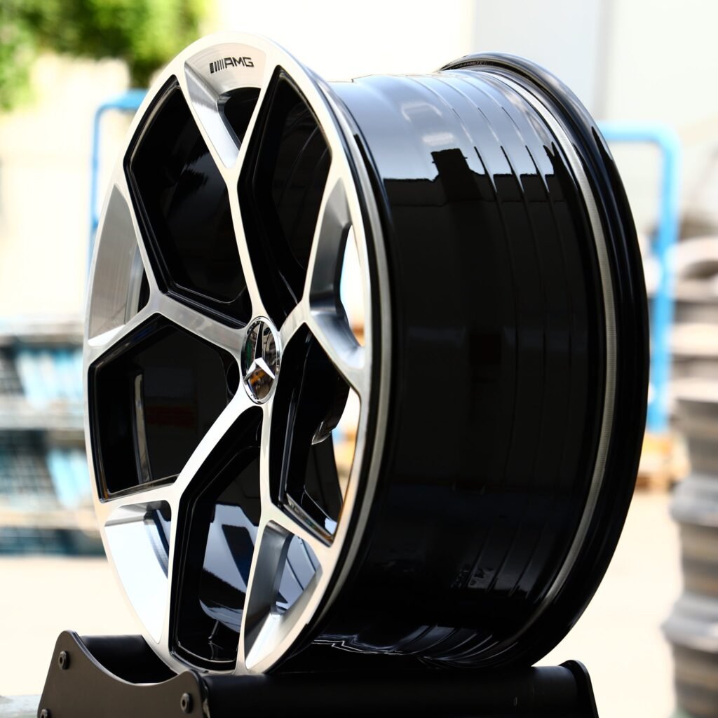 5x120 wheels – Silver / Gloss Black 5 Y-Spoke Machined Face, side view