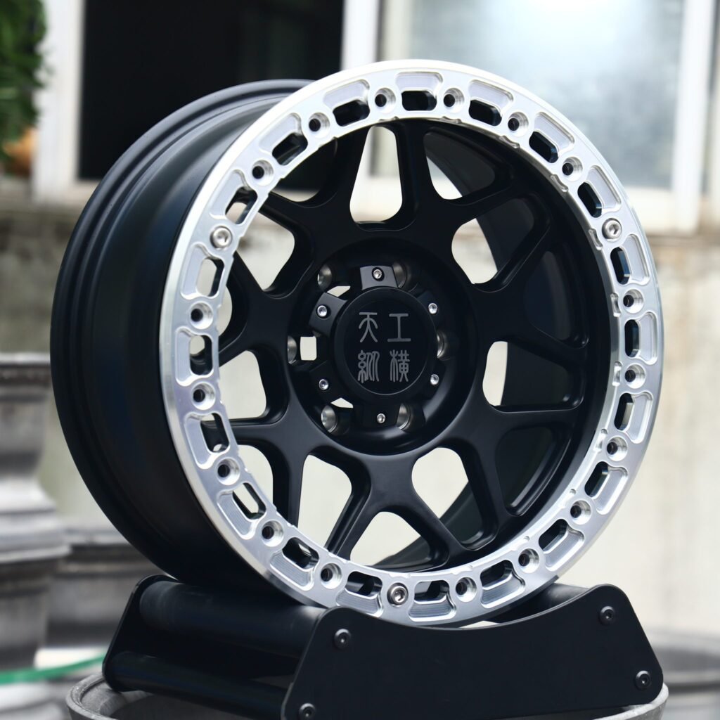 Toyota Tacoma wheels – Silver / Gloss Black Custom, angled view
