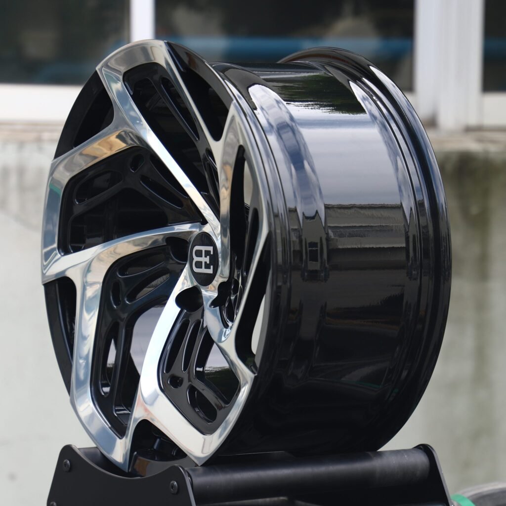 5x130 wheels – Silver / Gloss Black Directional Machined-Face (Bugatti OEM-Style), side view