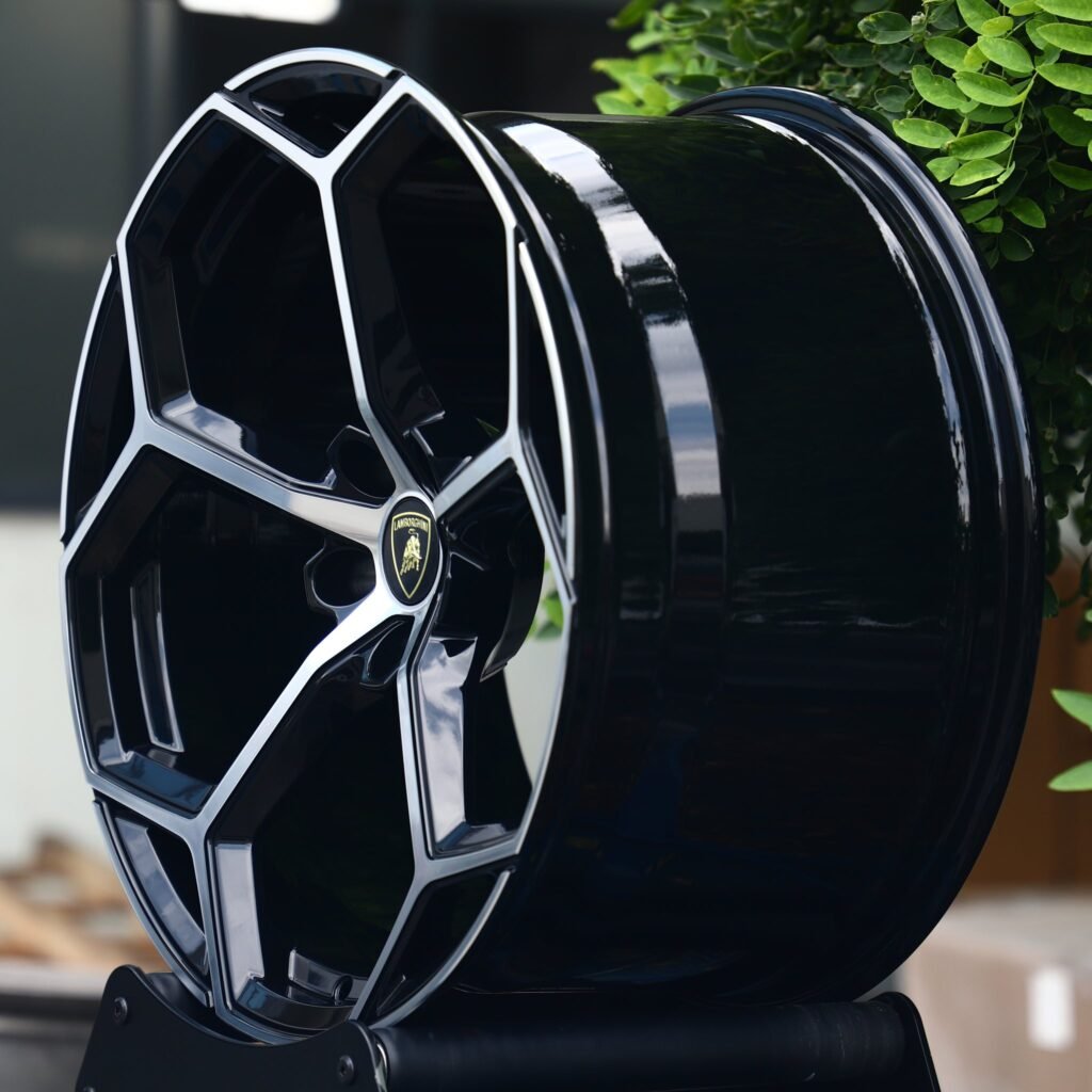5x112 wheels – Silver / Gloss Black Machined Face, side view