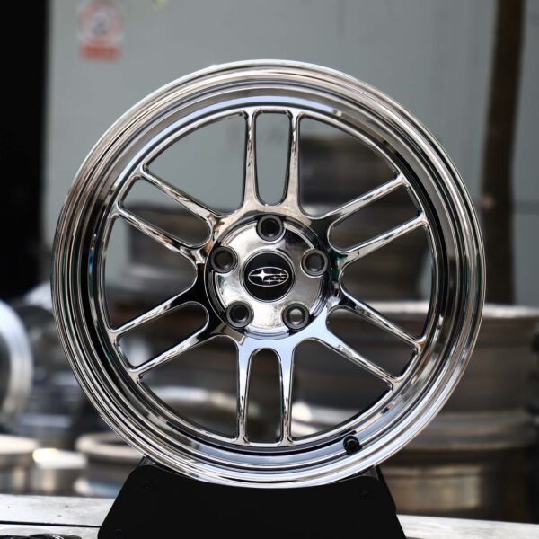 Subaru WRX wheels – Chrome Twin 6-Spoke (Subaru OEM-Style), front view