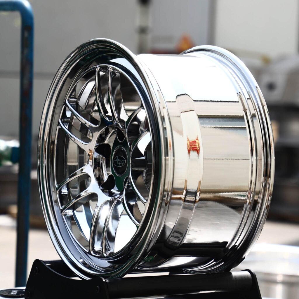 5x114.3 wheels – Chrome Twin 6-Spoke (Subaru OEM-Style), side view