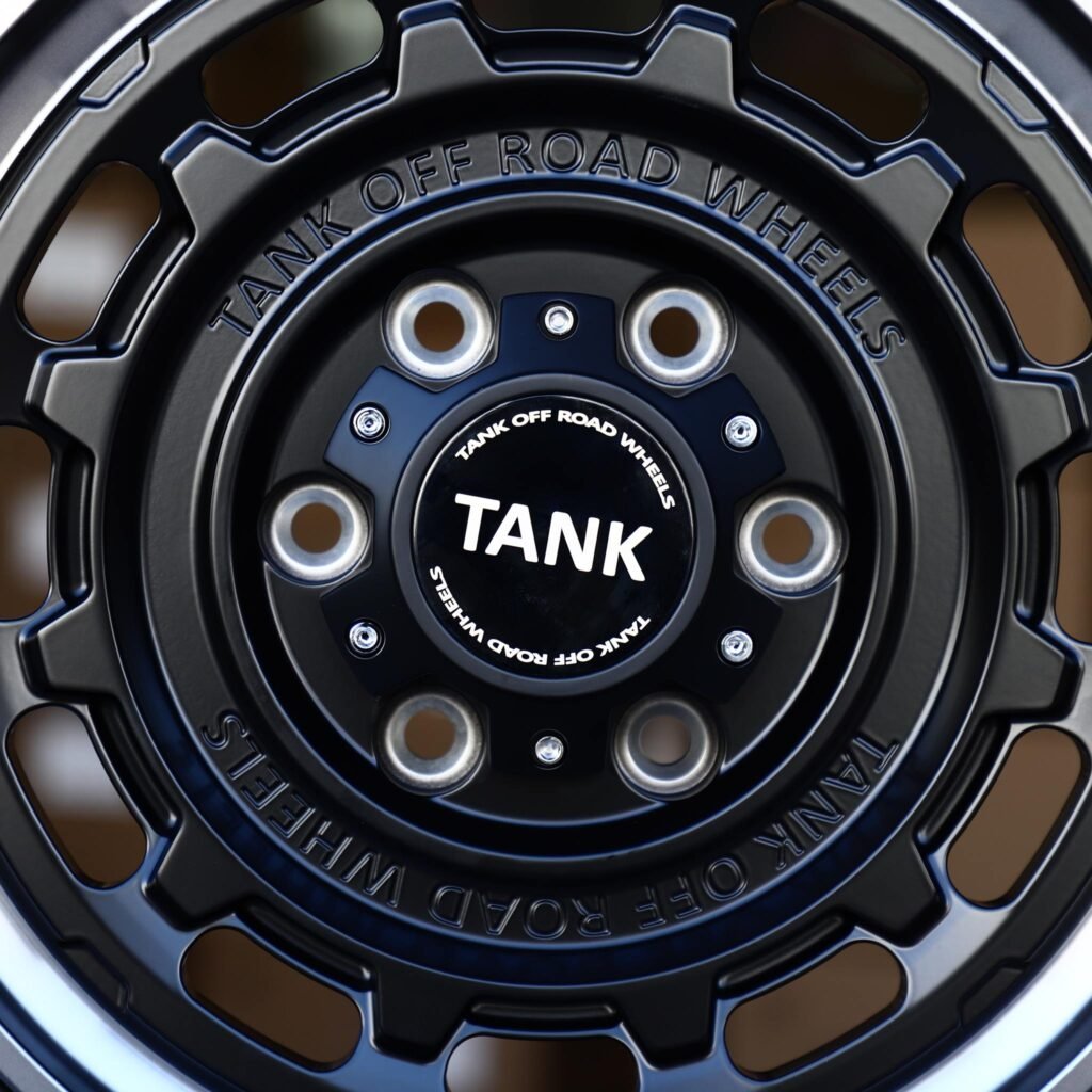 6x139.7 wheels – Matte Black Slotted Dish Polished Lip (Tank OEM-Style), side view