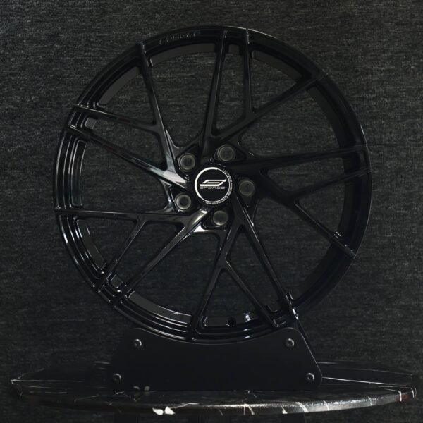 Tesla Model 3 / Model Y Forged Wheels – Gloss Black Directional Milled, front view