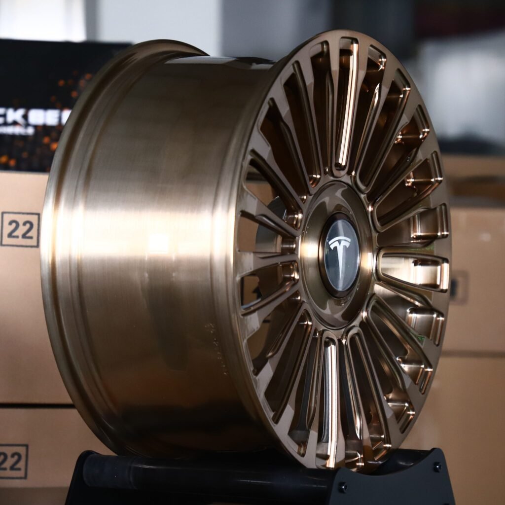 5x114.3 wheels – Bronze Multi-Spoke (Tesla OEM-Style), side view