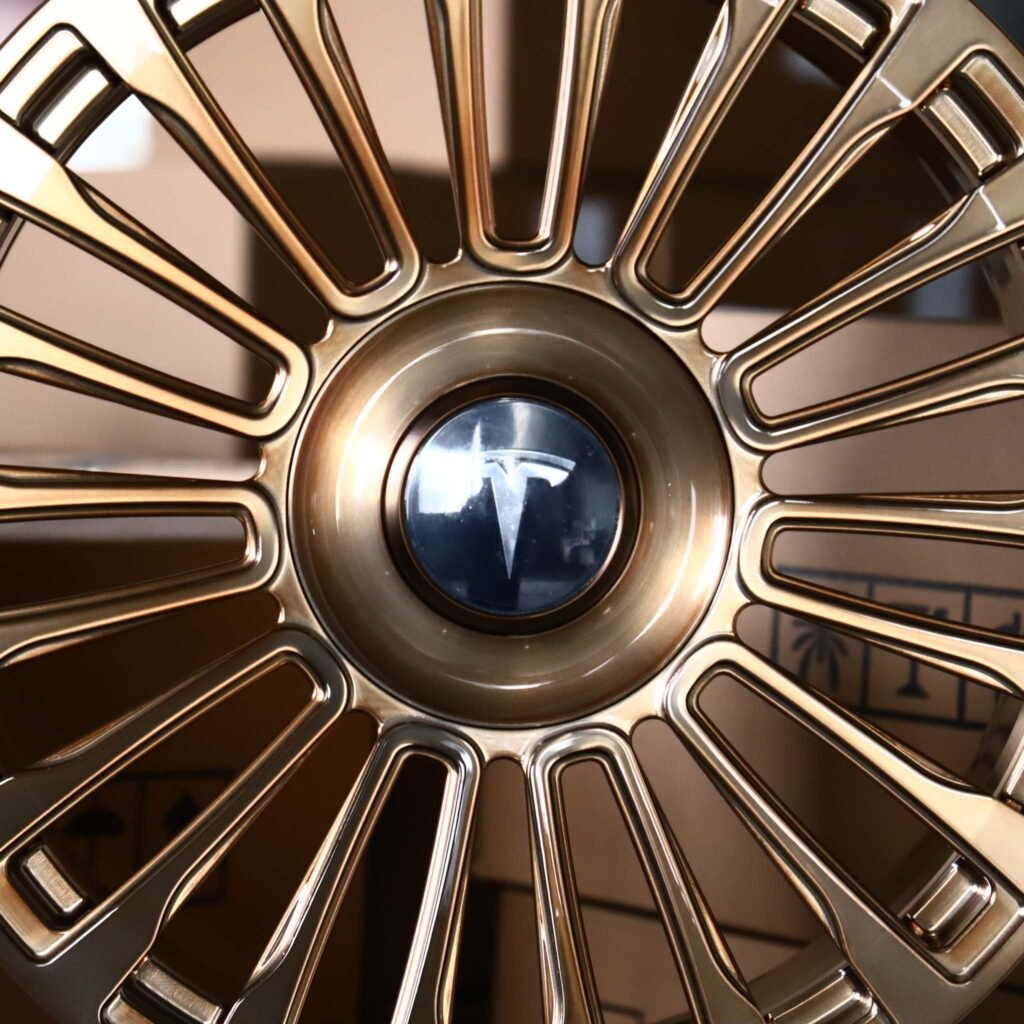 Tesla Model X wheels – Bronze Multi-Spoke (Tesla OEM-Style), lip and barrel detail