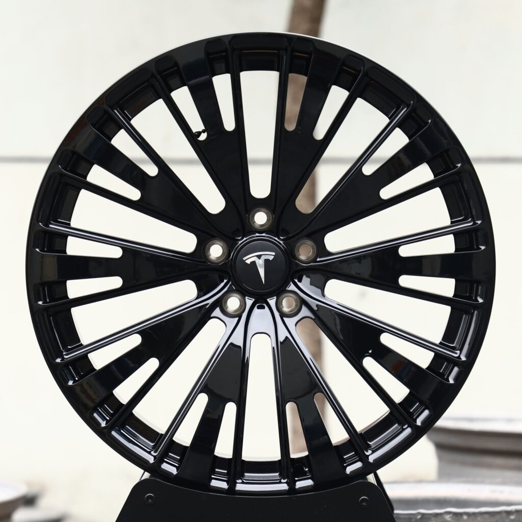 Tesla Model 3 wheels – Gloss Black Machined Multi-Spoke (Tesla OEM-Style), front view