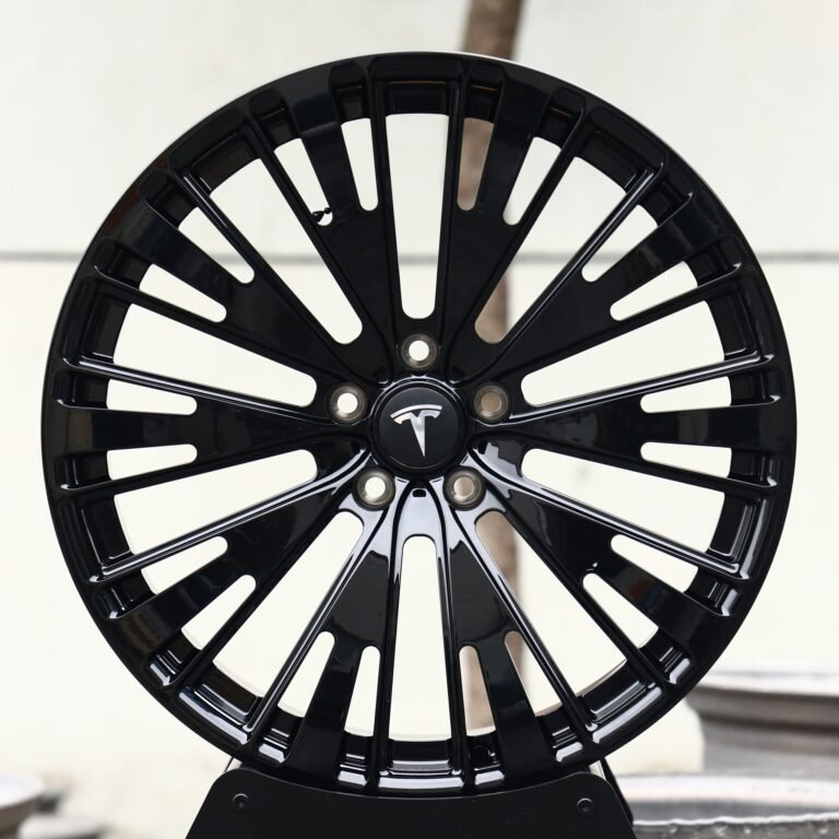 Tesla Model 3 wheels – Gloss Black Machined Multi-Spoke (Tesla OEM-Style), front view
