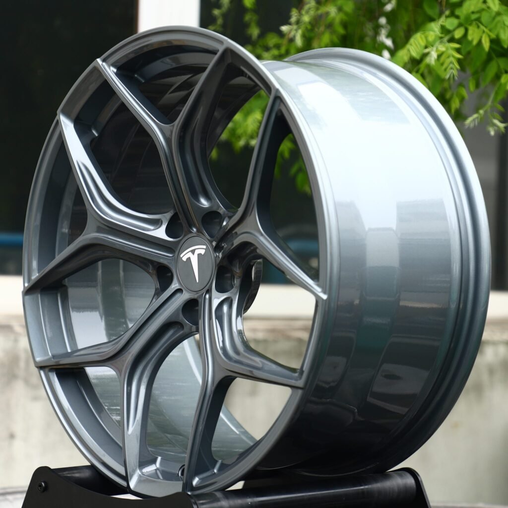 5x114.3 wheels – Gunmetal 5 Y-Spoke (Tesla OEM-Style), side view