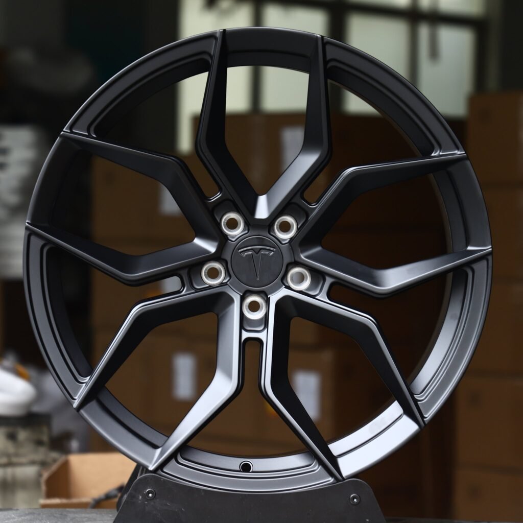 Tesla Model 3 wheels – Matte Black 5 Y-Spoke (Tesla OEM-Style), front view