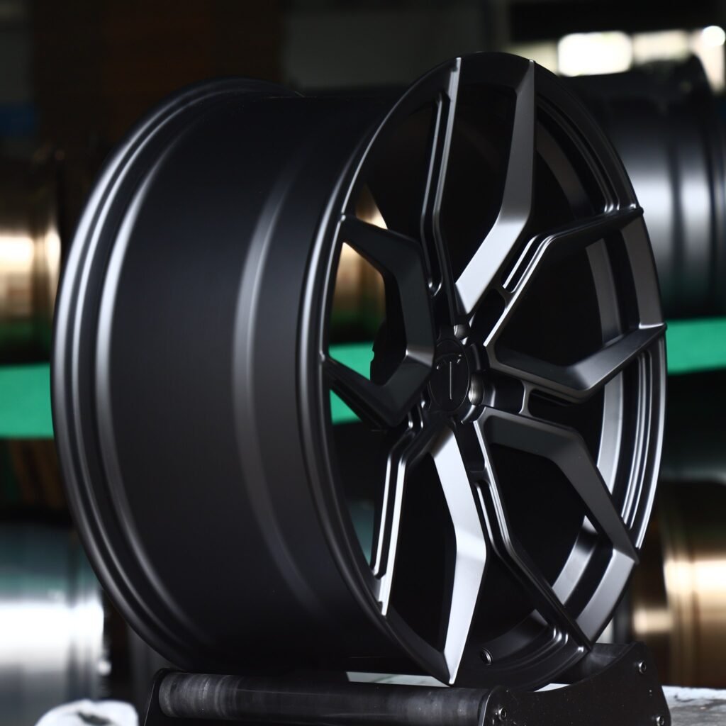 5x114.3 wheels – Matte Black 5 Y-Spoke (Tesla OEM-Style), side view