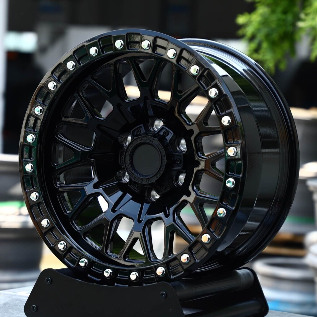 Toyota Tacoma wheels – Gloss Black Mesh Beadlock, angled view