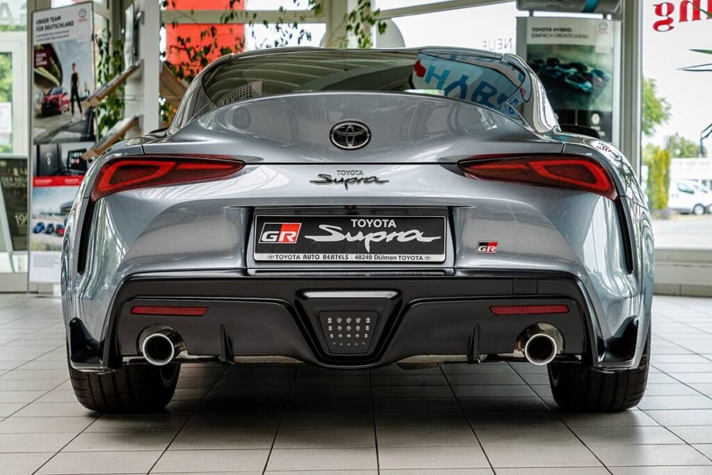 Rear view of a Toyota GR Supra A90 showing its factory wheels, the car covered by this Supra wheel fitment guide