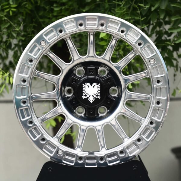 Toyota Land Cruiser wheels – Mirror Polished 15-Spoke Beadlock, front view