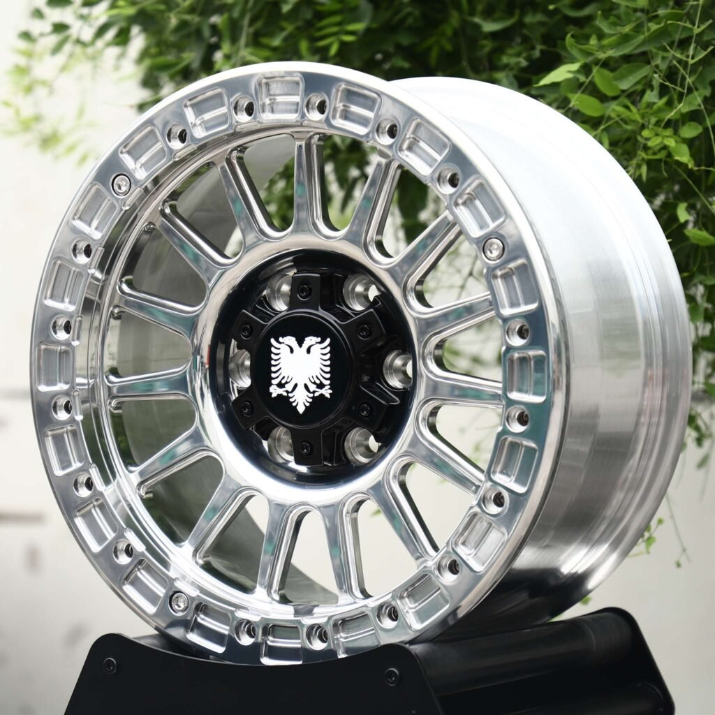 Lexus GX wheels – Mirror Polished 15-Spoke Beadlock, angled view