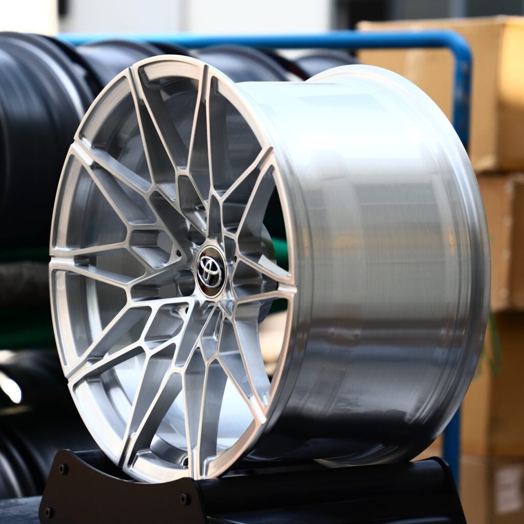 5x100 wheels – Brushed Silver Mesh Multi-Spoke (Toyota OEM-Style), side view