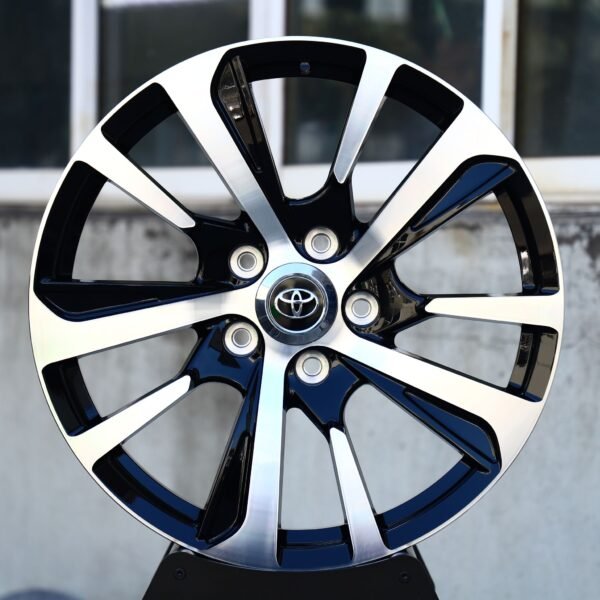 Toyota Camry wheels – Gloss Black Machined Split Multi-Spoke (Toyota OEM-Style), front view