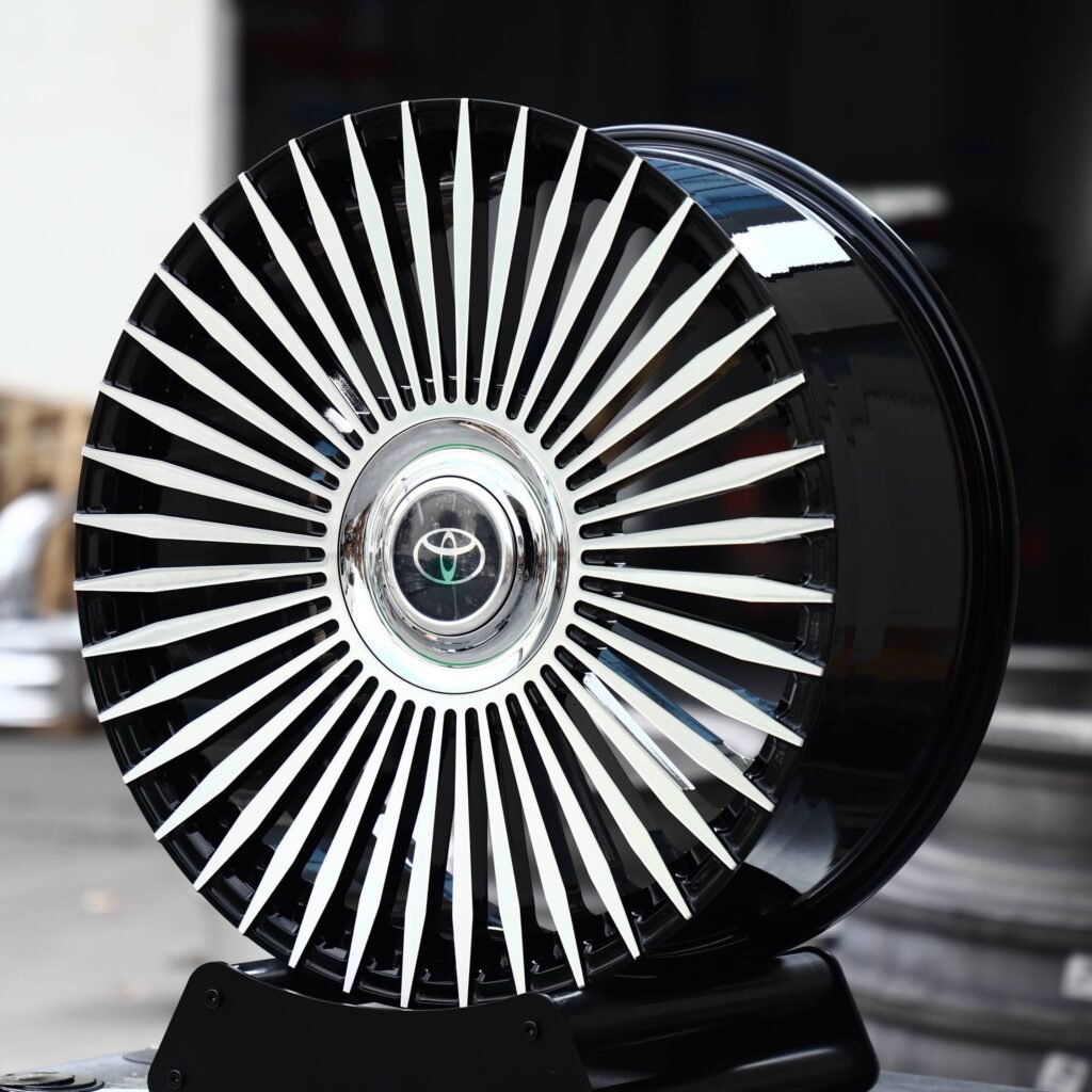 Toyota Supra wheels – Gloss Black Machined Turbine Multi-Spoke (Toyota OEM-Style), angled view